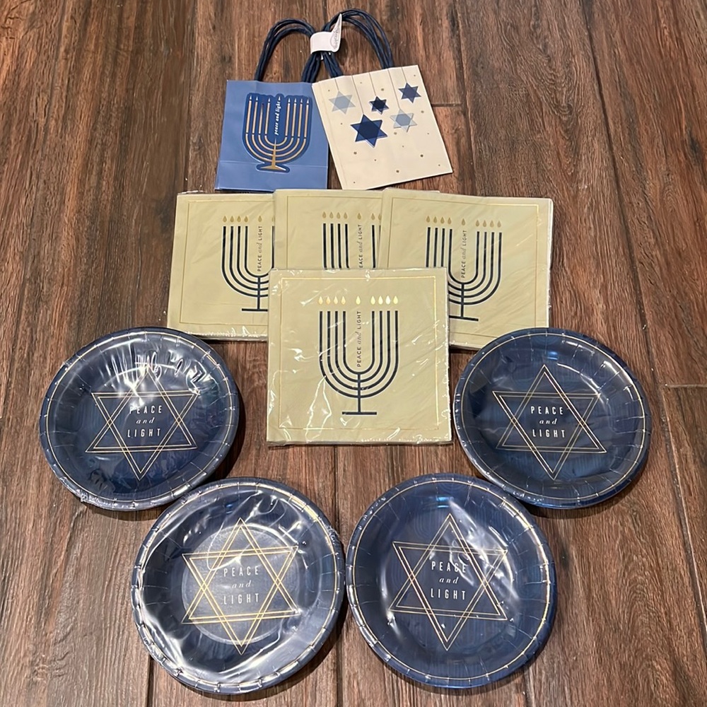 🕎 NWT Destination Holiday brand Hanukkah desert plates, napkins and gift bags